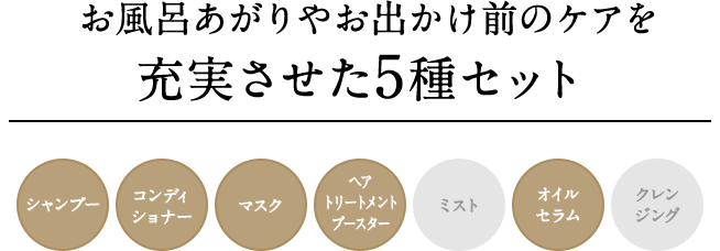 お風呂あがりやお出かけ前のケアを充実させた5種セット
