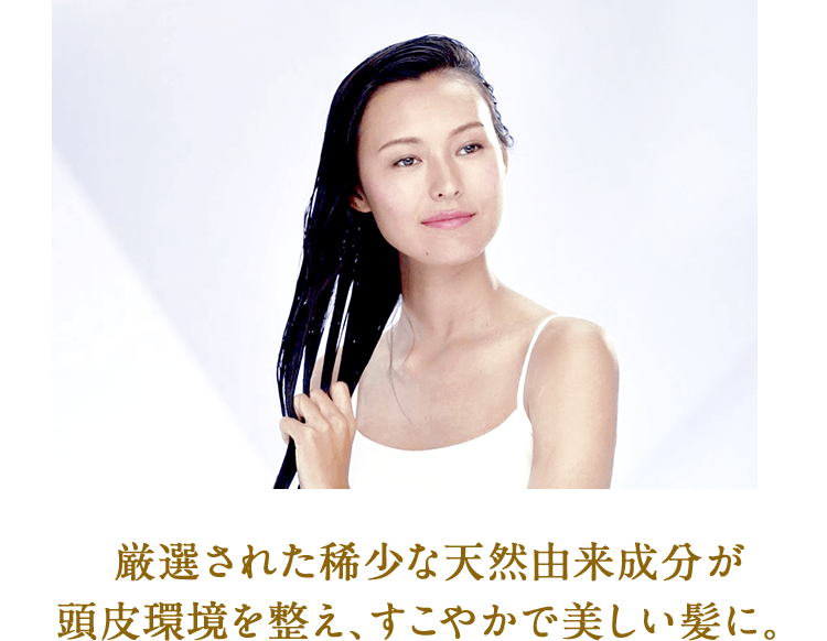 厳選された稀少な天然由来成分が頭皮環境を整え、すこやかで美しい髪に。
